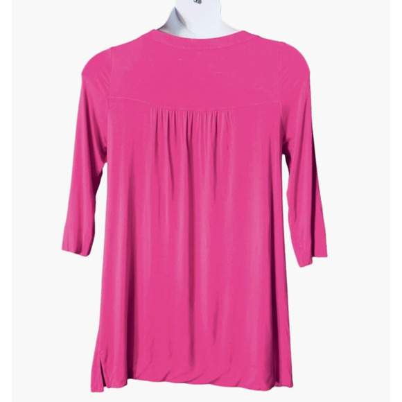 Soft Surroundings Tunic Top Medium Split V Neck Fuchsia Pink Pockets 3/4 Sleeve - Picture 6 of 8
